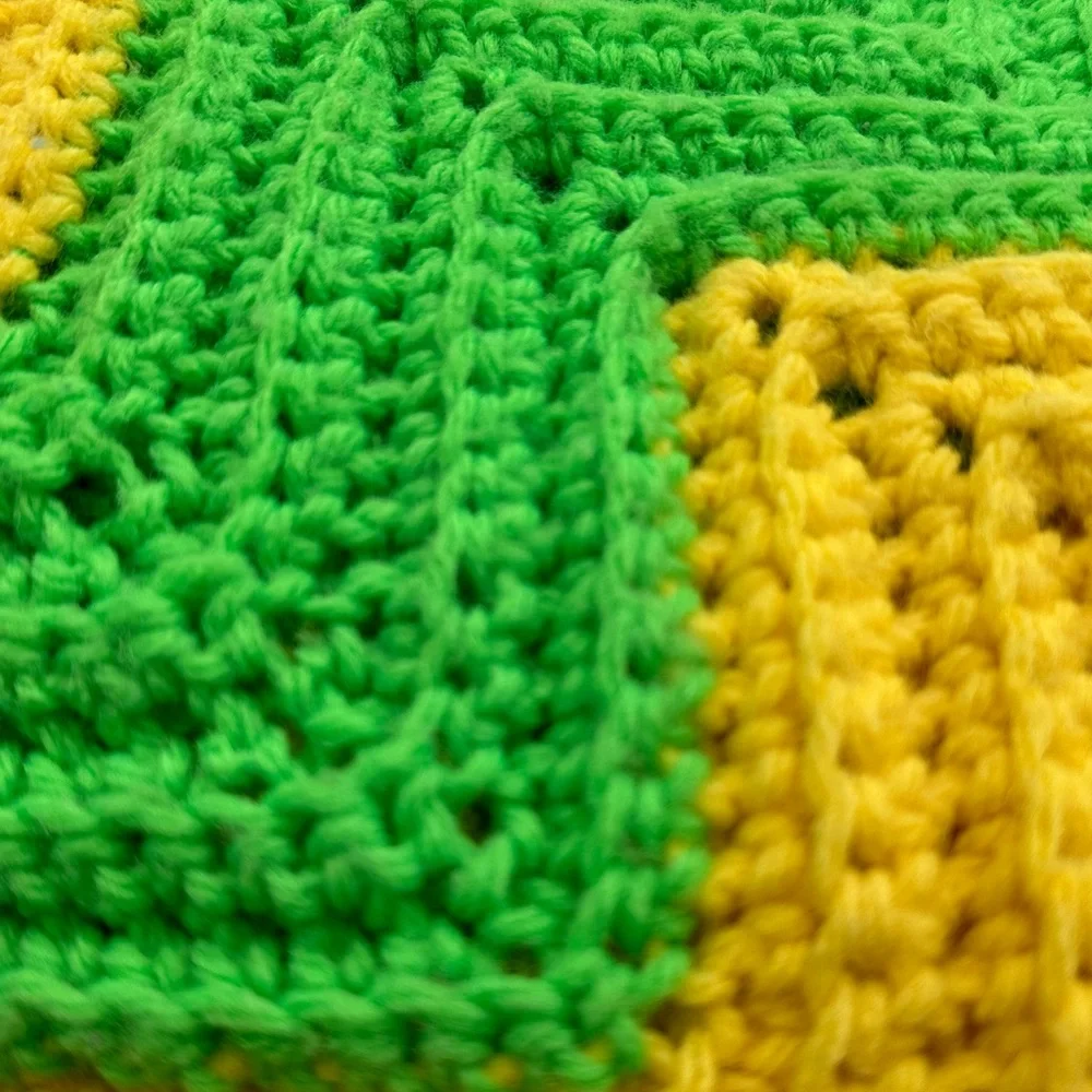 Vintage‎ Handmade Granny Crocheted Throw/Blanket  75” x 90”  Green and Yellow